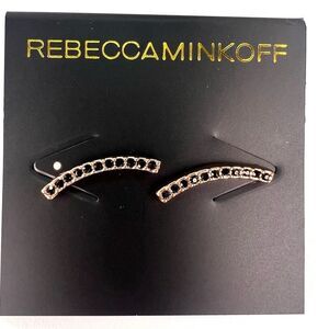 Rebecca‎ Minkoff rose gold tone and Black Crystal curved bar stud earnings NWT